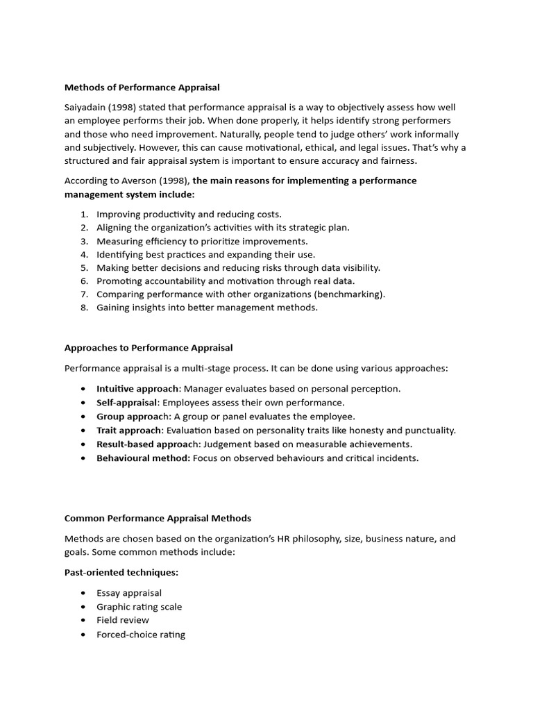 Performance Appraisal Methods Overview | PDF | Performance Appraisal | Goal