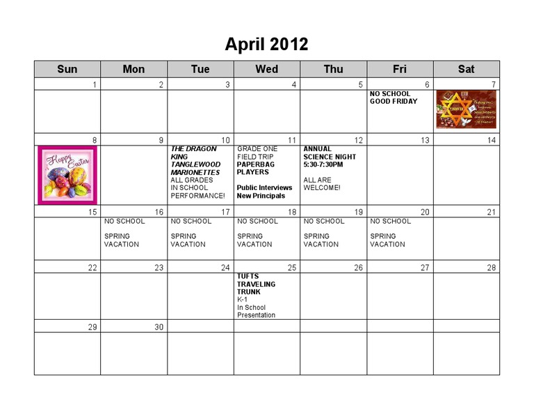 April 2012 School Events Calendar | PDF