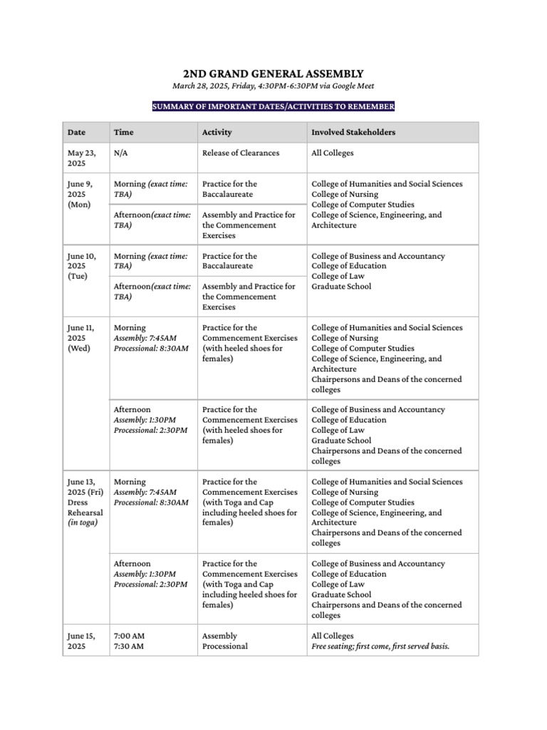 2025 Commencement Schedule and Details | PDF