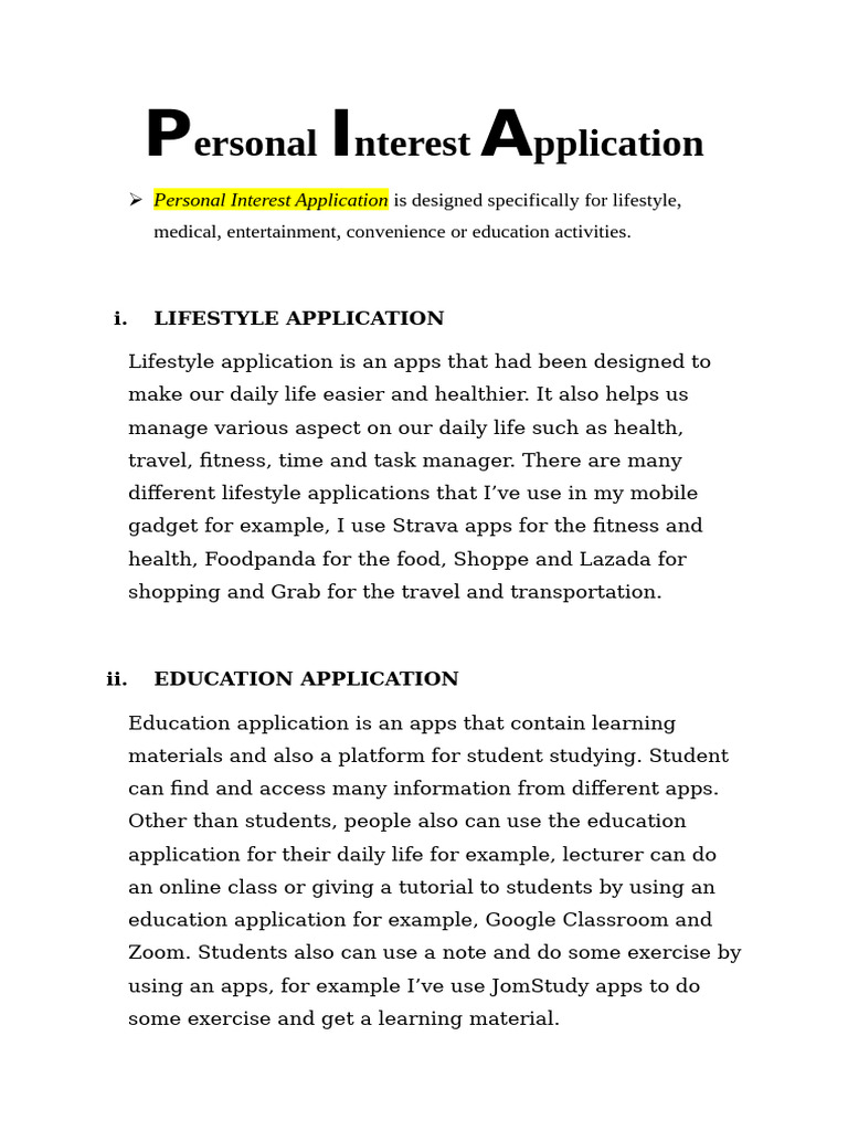 Types of Personal Interest Apps | PDF