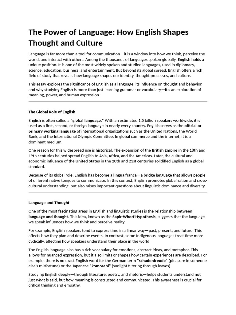 The Impact of English on Culture and Thought | PDF | English Language ...
