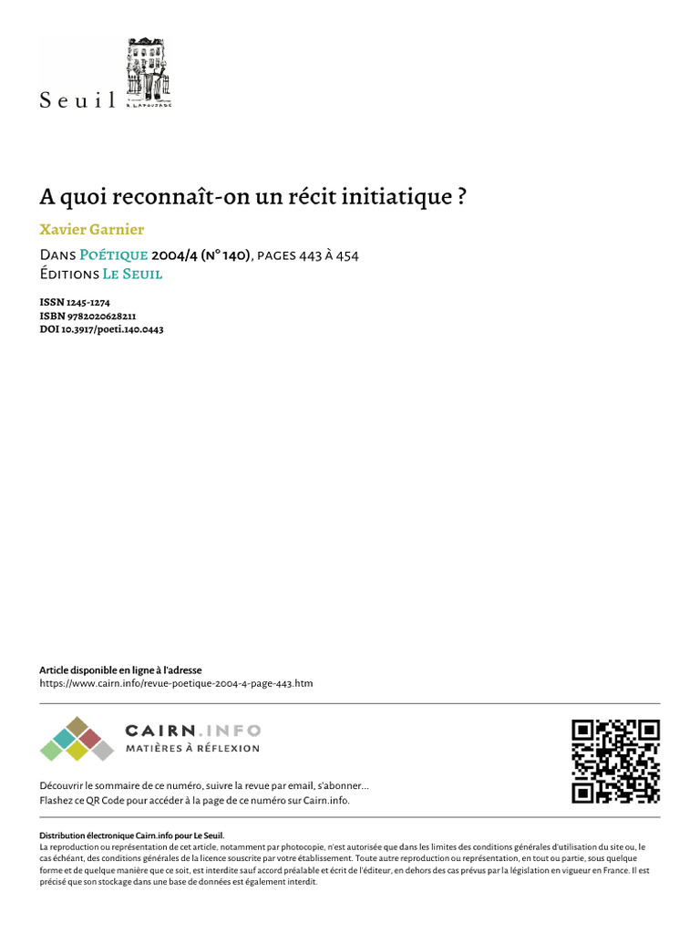 Reconnaître un récit initiatique | PDF | Pénélope | Récit