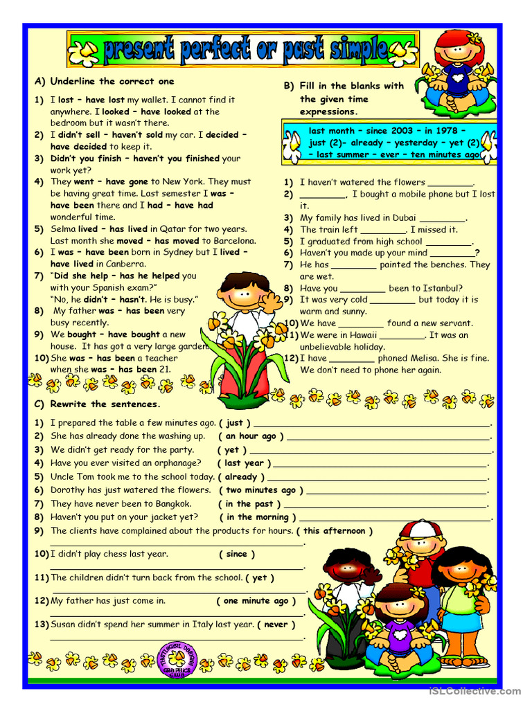 Present Perfect vs Past Simple Exercises | PDF | English Language ...