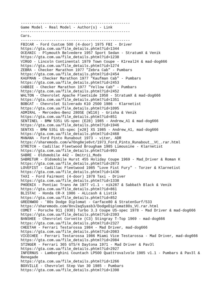 GTA VC True Vehicle Pack. | PDF | Industries | Chevrolet