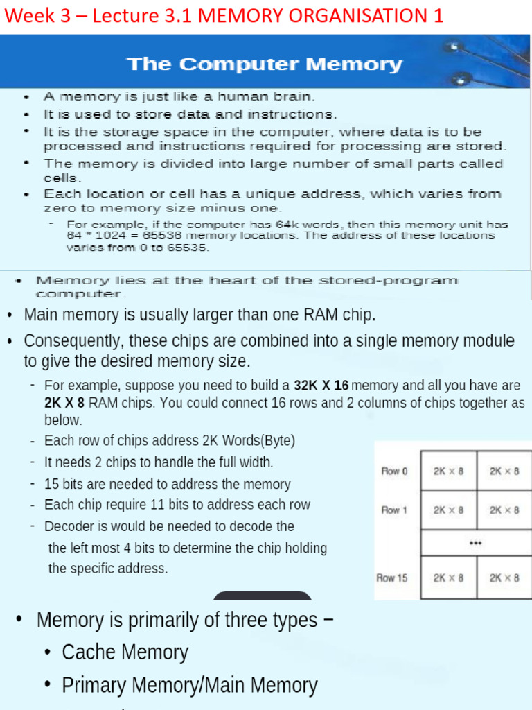 Week 3 - Lecture 3.1 - Memory Organisation 1 | PDF