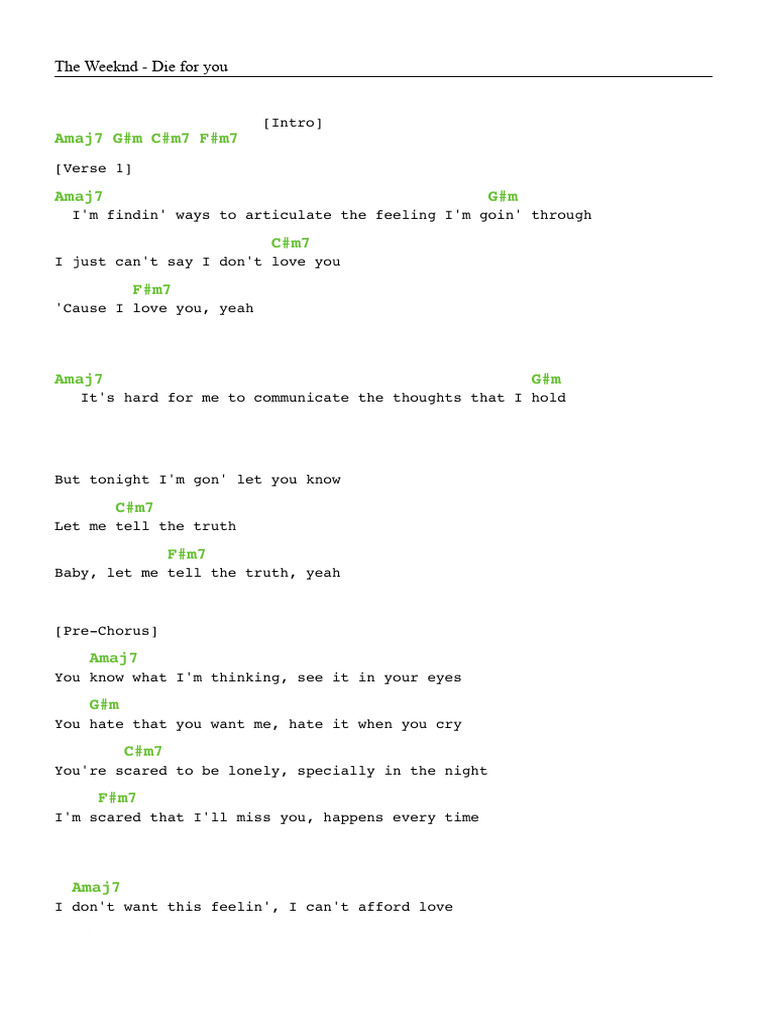 Die For You - The Weeknd Chords | PDF | Song Structure | Songs