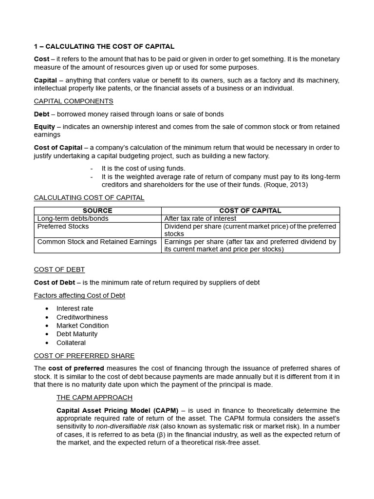 Cost of Capital Calculation Methods | PDF | Cost Of Capital ...