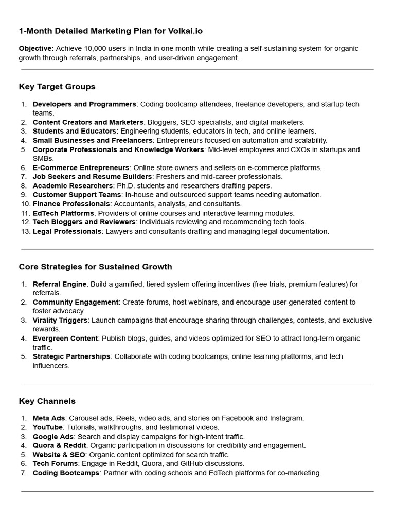 1-Month Comprehensive Marketing Action Plan For Web Users | PDF | You ...