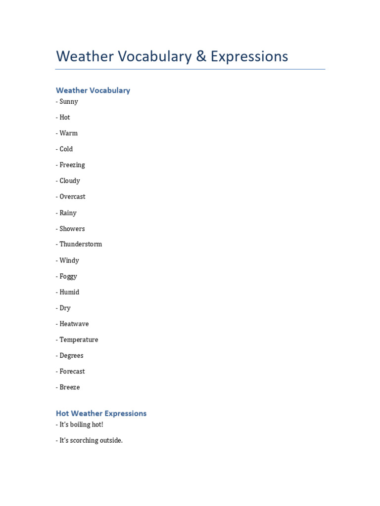 Essential Weather Vocabulary & Phrases | PDF