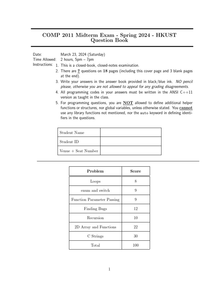 Comp2011 s2024 Midterm Questions | PDF | Namespace | Software Development