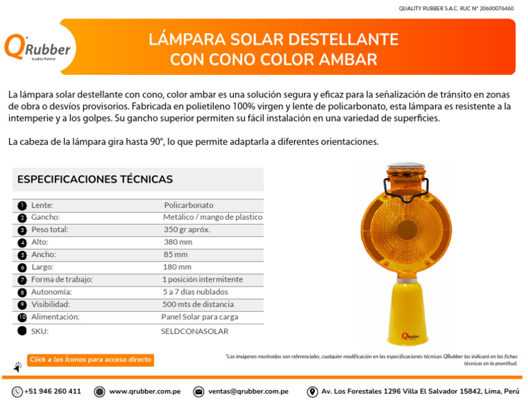 Lampara Solar Destellante para Cono Color Ambar | PDF