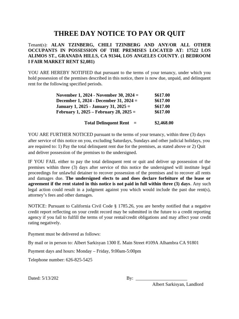 3-Day Notice to Pay or Quit - Los Angeles | PDF | Lease | Leasehold Estate