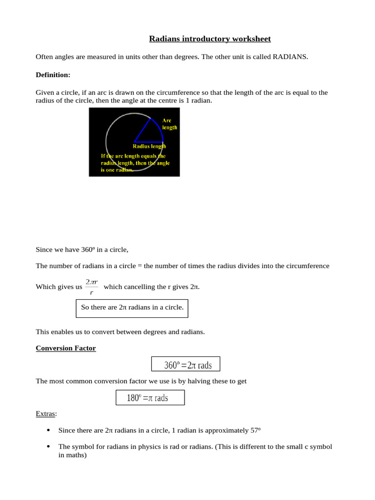Introduction to Radians and Degrees | PDF