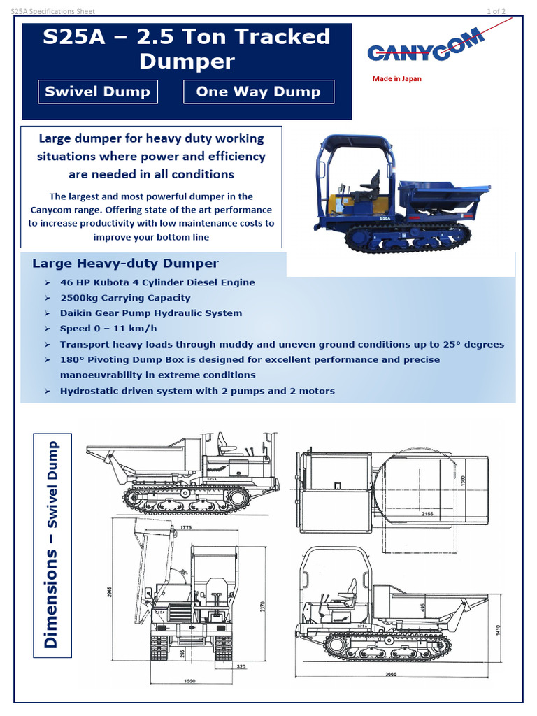 Canycom S25A Dumper Specifications | PDF | Vehicle Technology | Vehicles