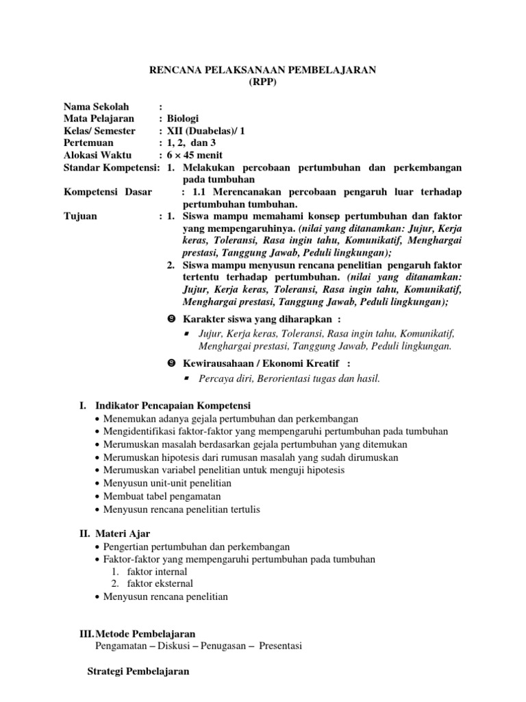 RPP Pembelajaran Biologi Kelas XII | PDF