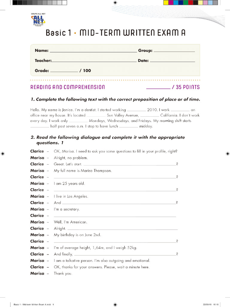 Basic 1 - Written Exam A | PDF