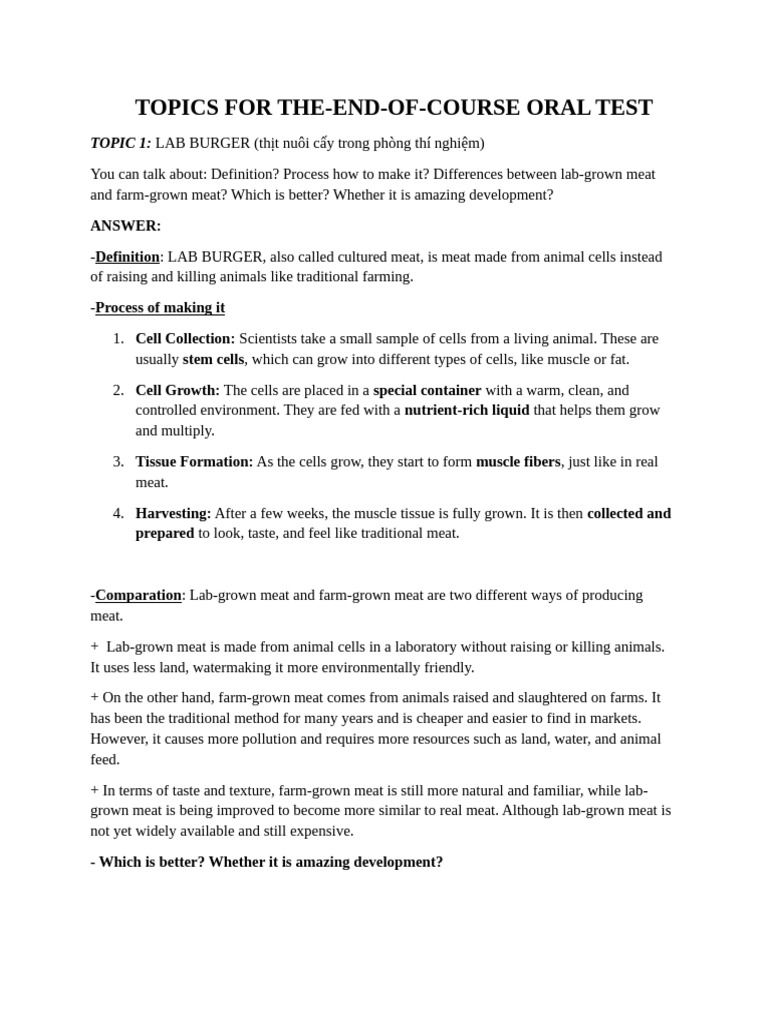 End-of-Course Oral Test Topics | PDF | Juice | Diet & Nutrition