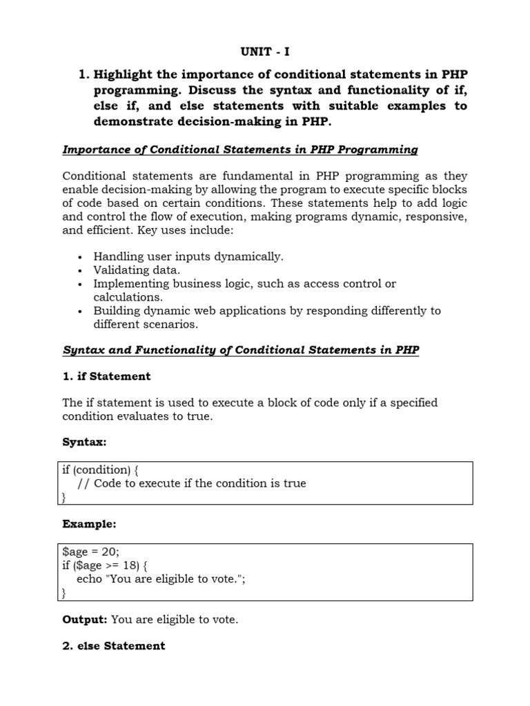 UNIT 1 (PHP Framework - Question Bank Answers) | PDF | Php | Variable ...