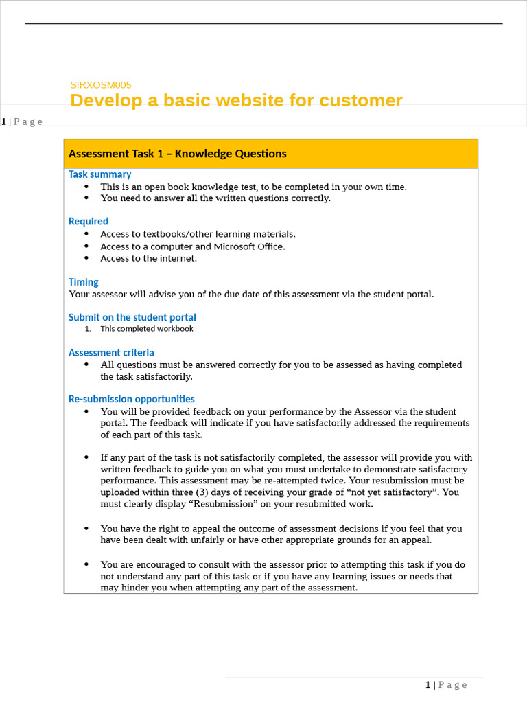 SIRXOSM005 Assessment Task 1 v2.1 | PDF | World Wide Web | Internet & Web