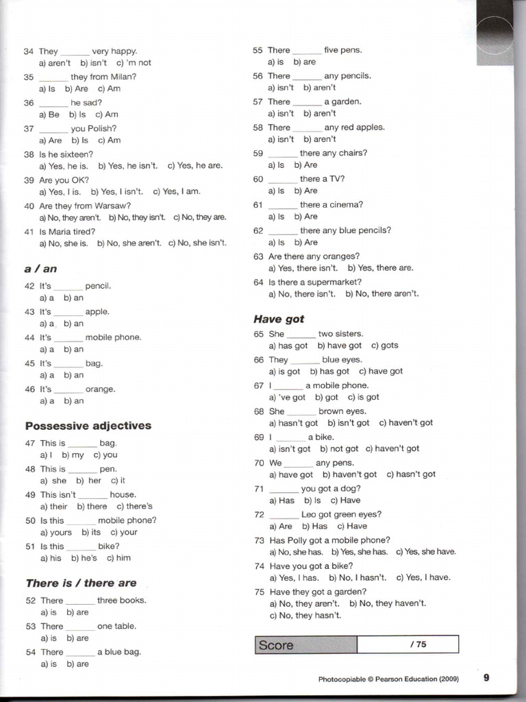 Teens 1 Placement Test 2 | PDF