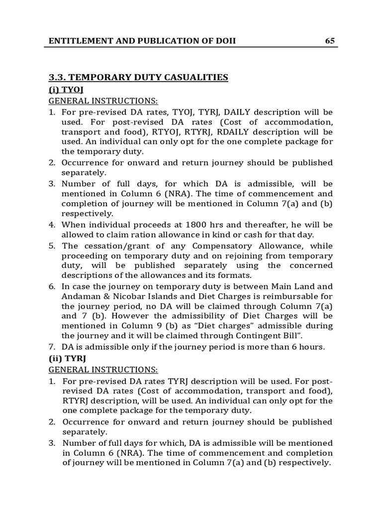 DA Rates for Temporary Duty Travel | PDF
