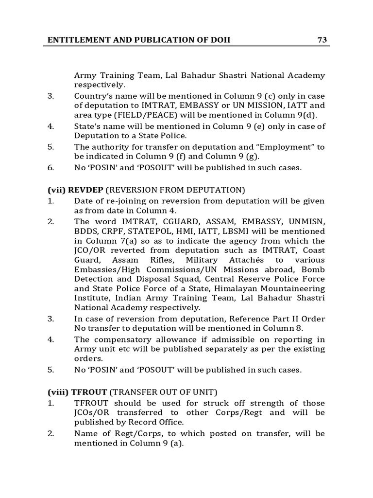 Guidelines for Army Deputation Transfers | PDF