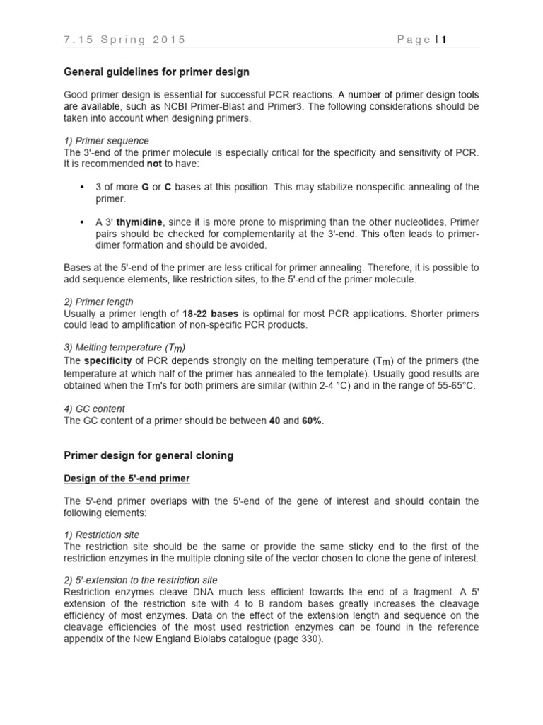 MIT7 15S15 Primer Design | PDF | Primer (Molecular Biology ...