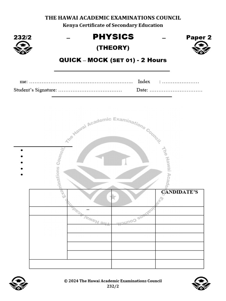 Hawai Phy Pp2 Qs Set 01 - Quick Mock | PDF | Electromagnetic Radiation ...