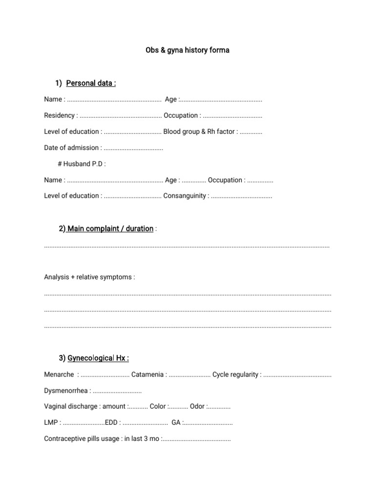 Comprehensive Ob/Gyn History Form | PDF | Pregnancy | Women's Health