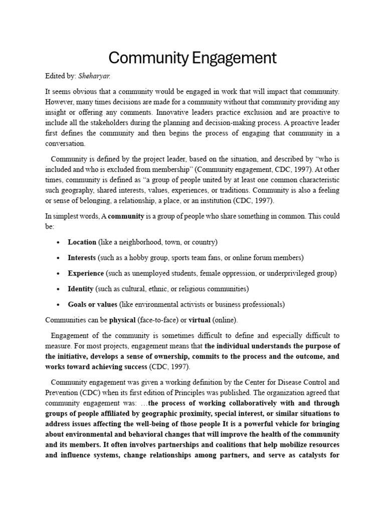 Principles of Effective Community Engagement | PDF | Community | Leadership
