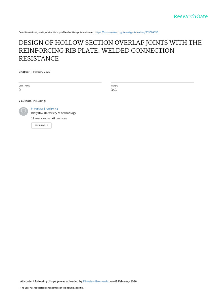 Design of Hollow Section Overlap Joints With The Reinforcing Rib Plate ...