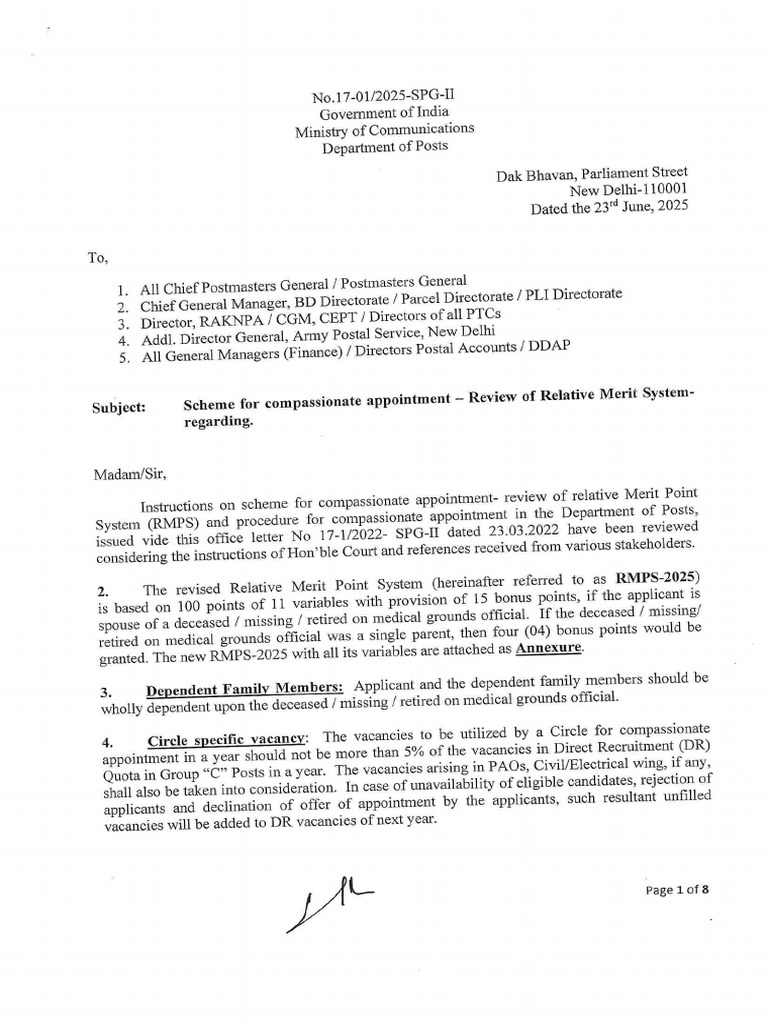 Compassionate Appointment Guidelines 2025 | PDF | Government Of India