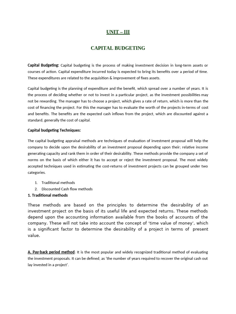 Capital Budgeting Techniques Explained | PDF | Capital Budgeting | Net ...