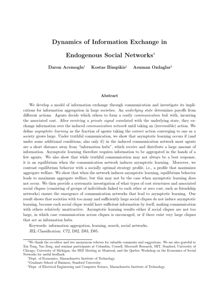 Information Exchange in Social Networks | PDF | Economic Equilibrium ...
