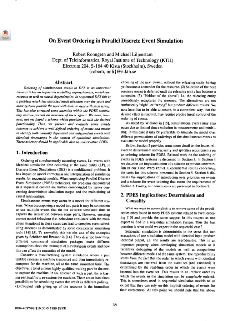 On Event Ordering in Parallel Discrete Event Simulation | PDF ...