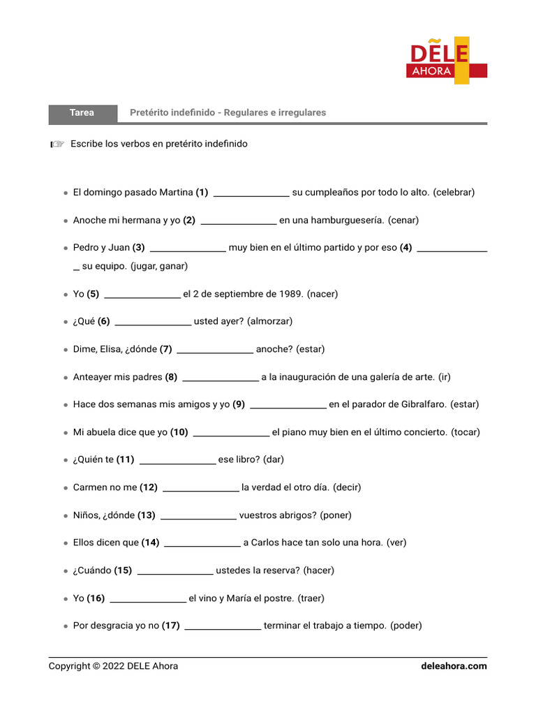 Ejercicios de pretérito indefinido | PDF