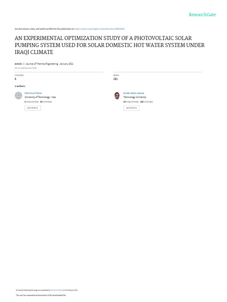 An Experimental Optimization Study of A Photovolta | PDF ...