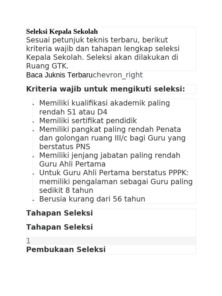 Tahapan Seleksi Kepala Sekolah 2023 | PDF