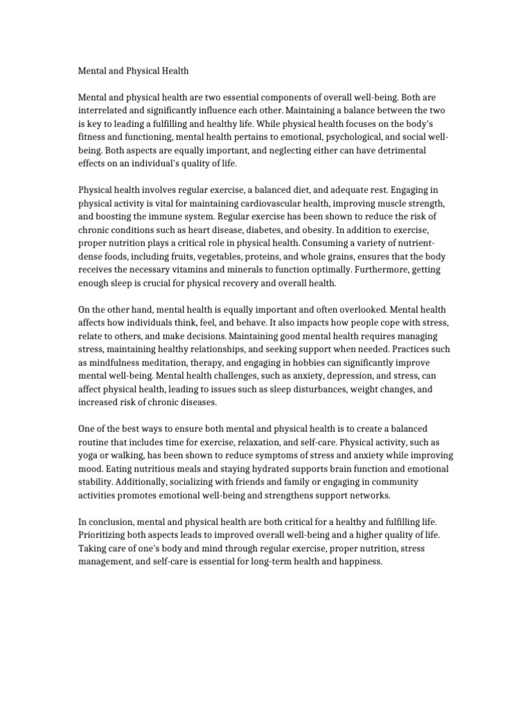 Balancing Mental and Physical Health | PDF | Mental Health | Stress ...