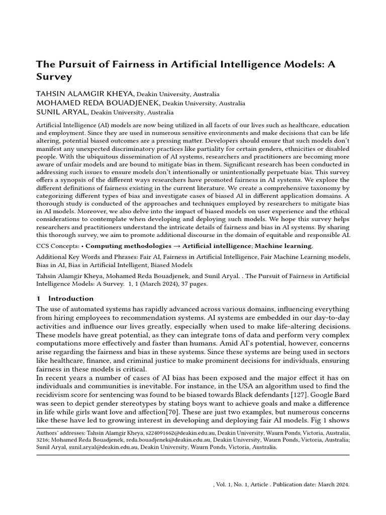 Fairness in AI Models: A Comprehensive Survey | PDF | Cognition