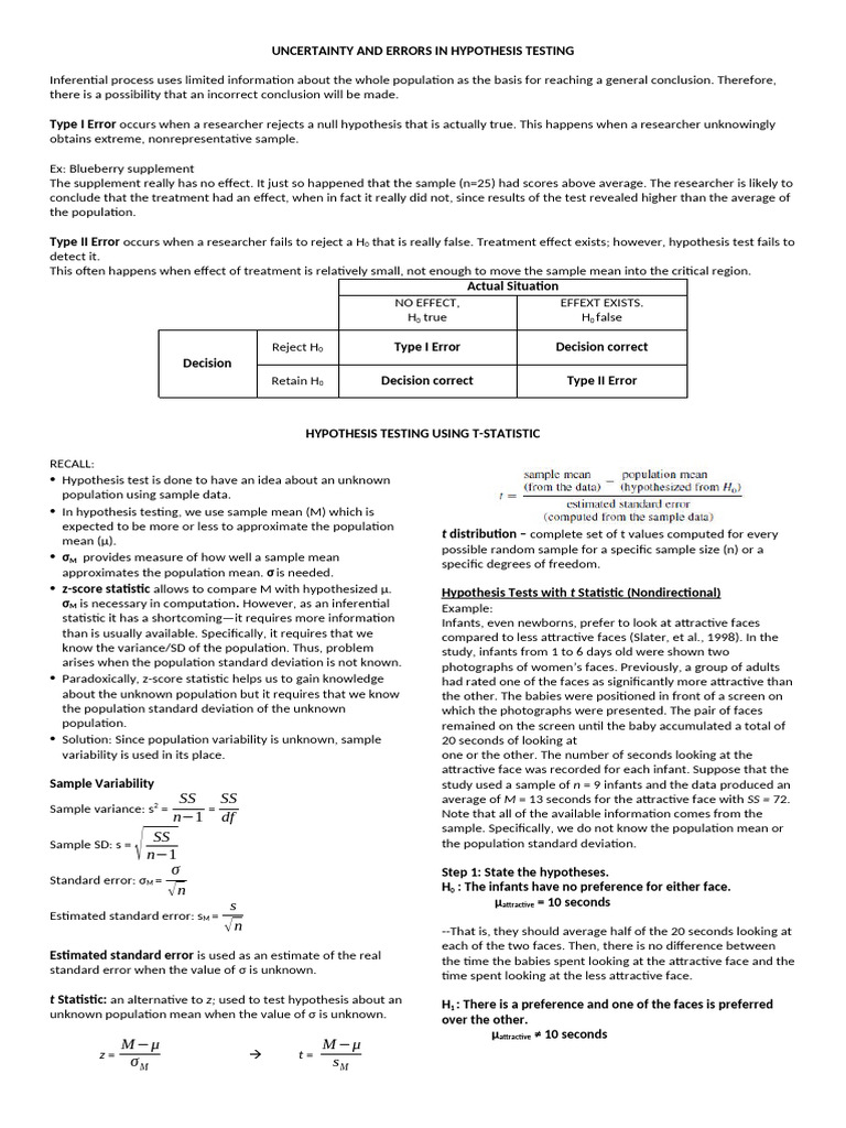 Errors in Hypothesis Testing Explained | PDF | Type I And Type Ii ...