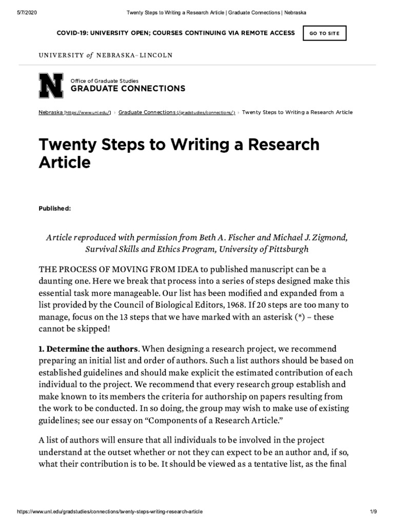 Twenty Steps To Writing A Research Article Graduate Connections ...