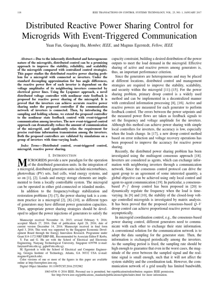 Distributed Reactive Power Control in Microgrids | PDF | Distributed ...