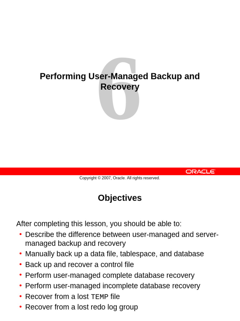 User-Managed Backup and Recovery Guide | PDF | Backup | Databases