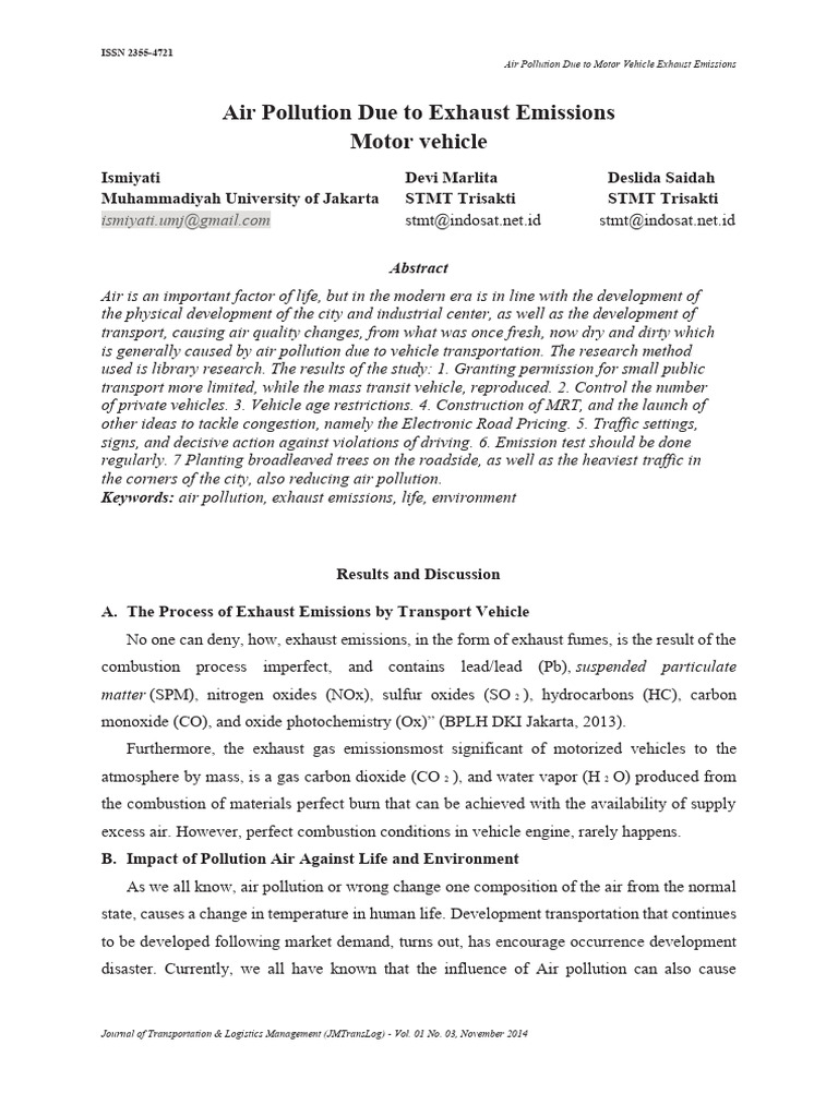 Impact of Vehicle Emissions on Air Quality | PDF | Exhaust Gas | Air ...