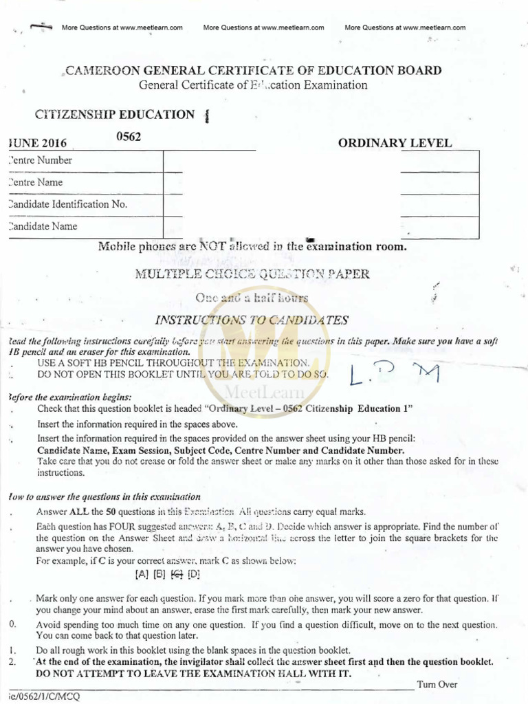 GCE Ordinary Level Citizenship Exam Guide | PDF | Qualifications ...