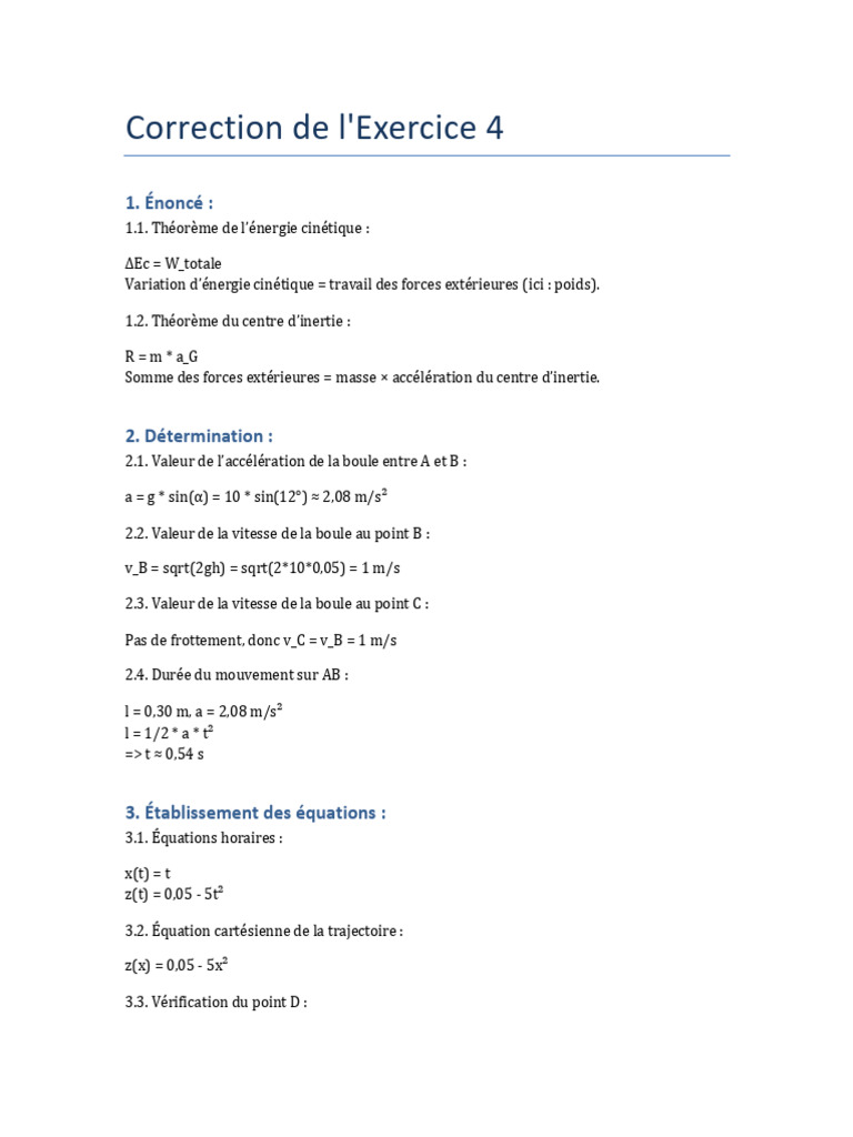 Correction de l'Exercice 4 de Physique | PDF