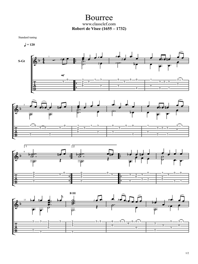Bourree in D Minor by Robert de Visee | PDF