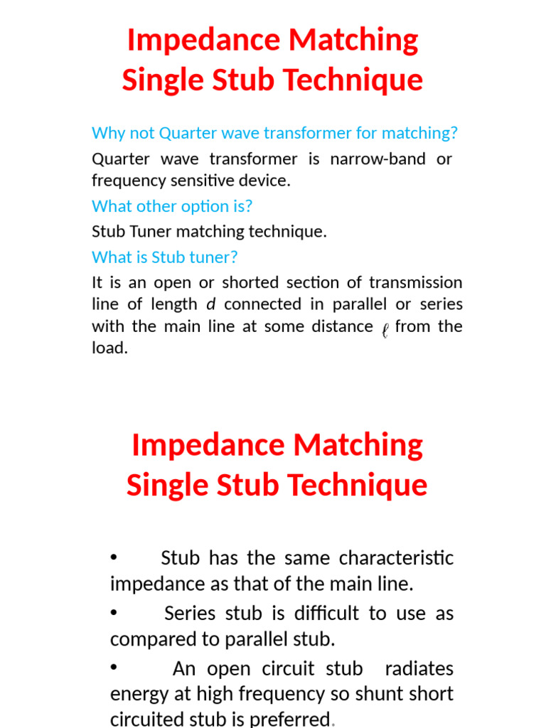 Single Stub Impedance Matching Guide | PDF | Transmission Line ...