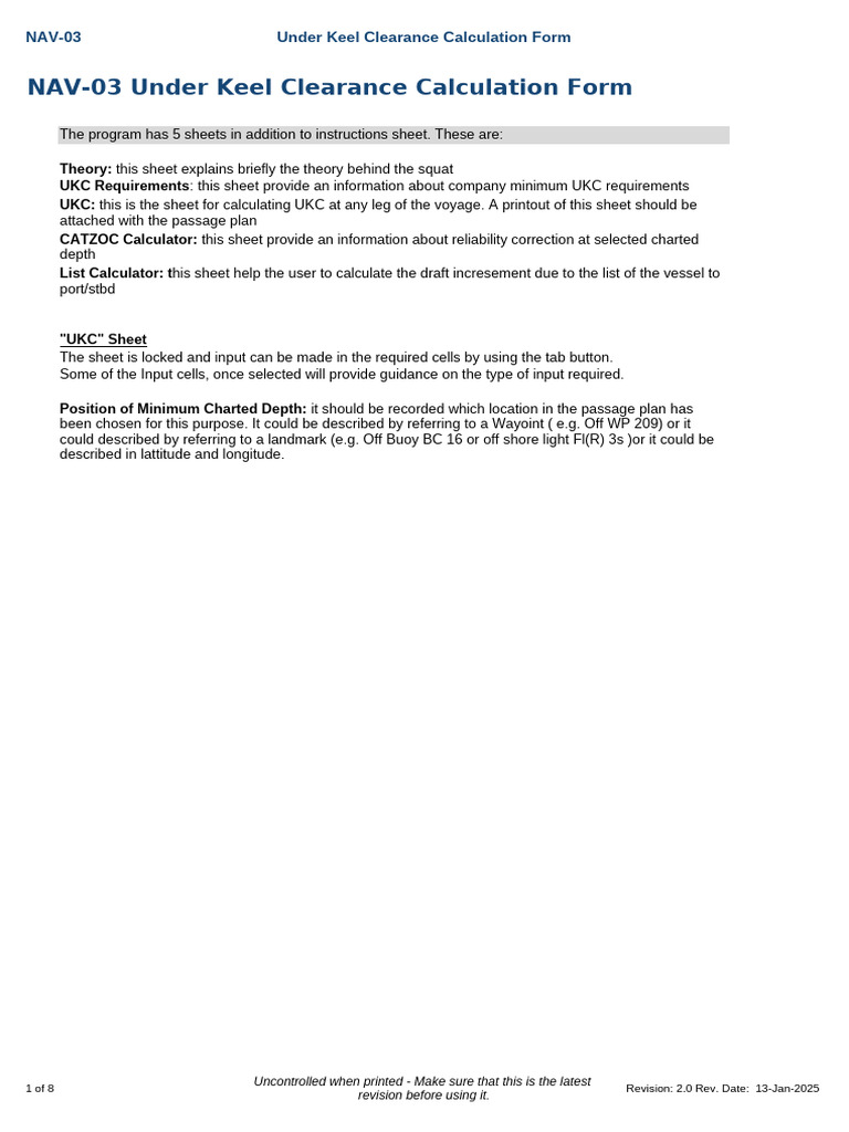 Under Keel Clearance Calculation Form | PDF | Shipping | Ships